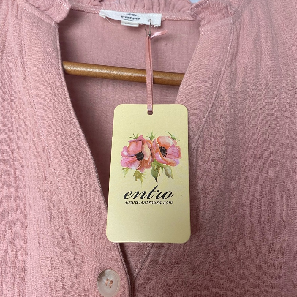 Entro Blush Pink Tiered boho festival feminine fairycore dress Tunic Top L - Picture 3 of 5